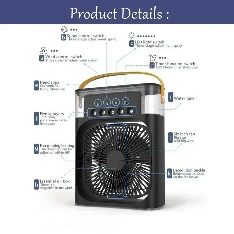 3 in 1 New Fan USB Air Conditioner Household Small Air Cooler LED Night Light Portable