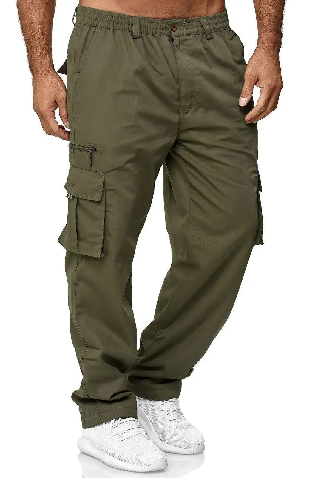 Work PantsNew Men Multi Pocket Workwear Pants, Outdoor Loose Straight Leg Long Pants,