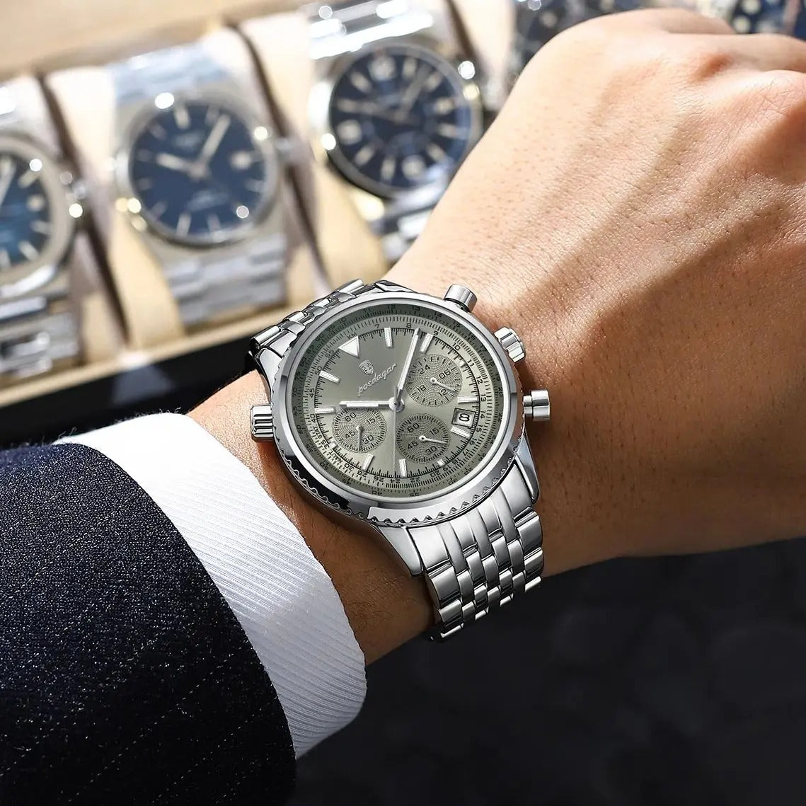 POEDAGAR Fashion Men's Quartz Watch Stainless Steel