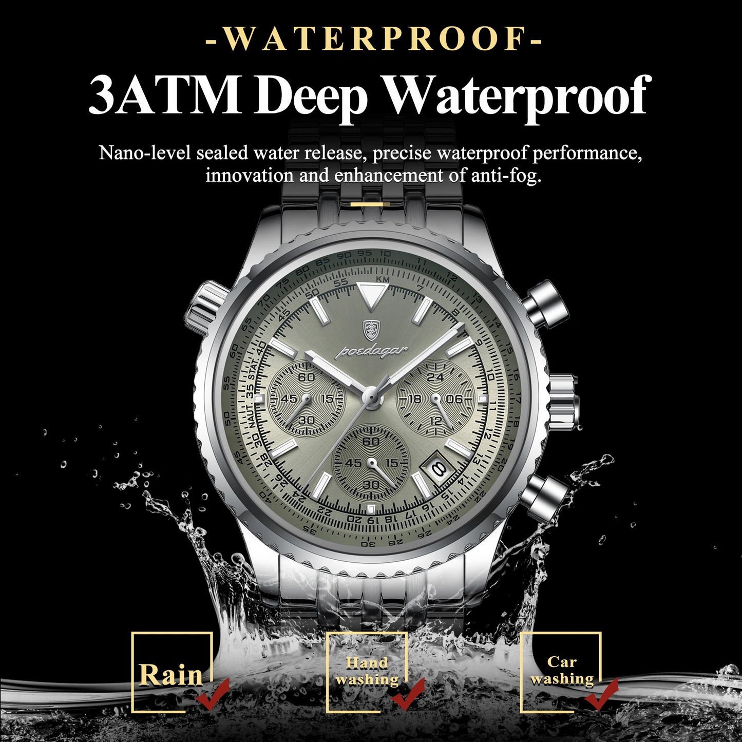 POEDAGAR Fashion Men's Quartz Watch Stainless Steel