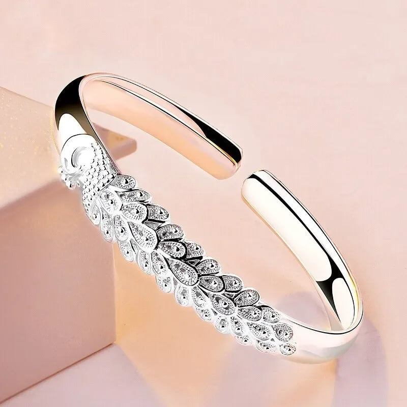 Silver Peacock Opening Screen Bracelet For Women Luxury Designer