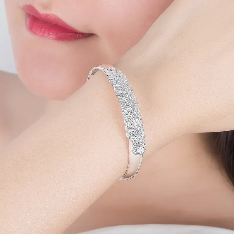 Silver Peacock Opening Screen Bracelet For Women Luxury Designer