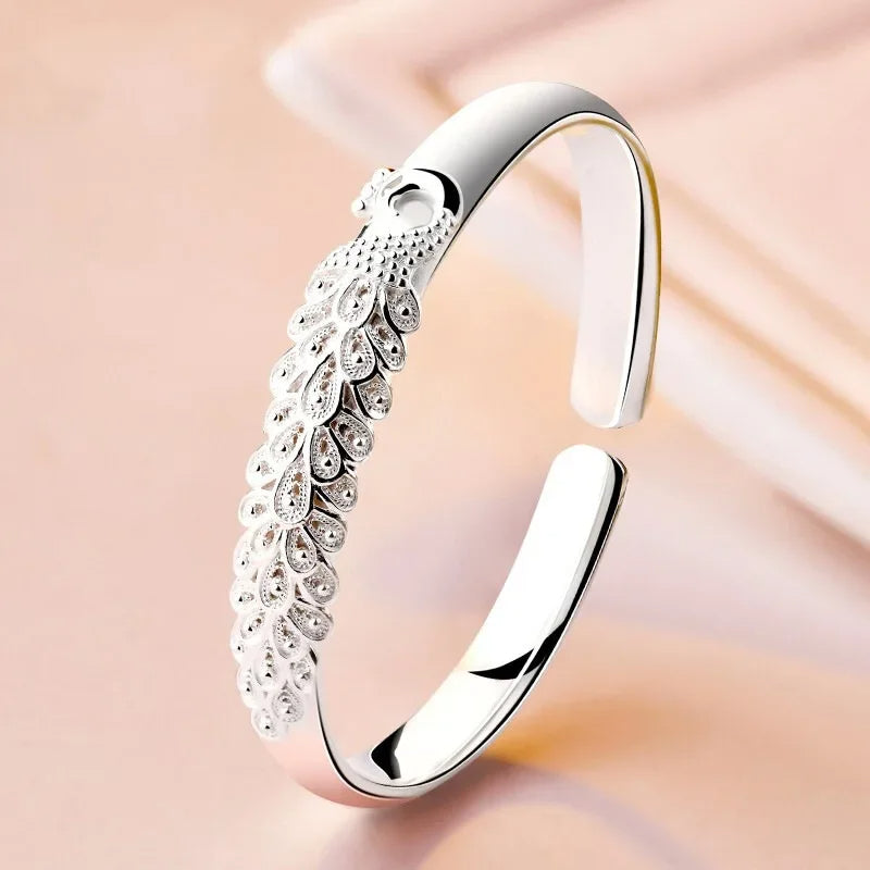 Silver Peacock Opening Screen Bracelet For Women Luxury Designer