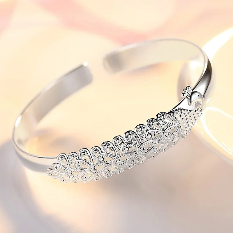 Silver Peacock Opening Screen Bracelet For Women Luxury Designer