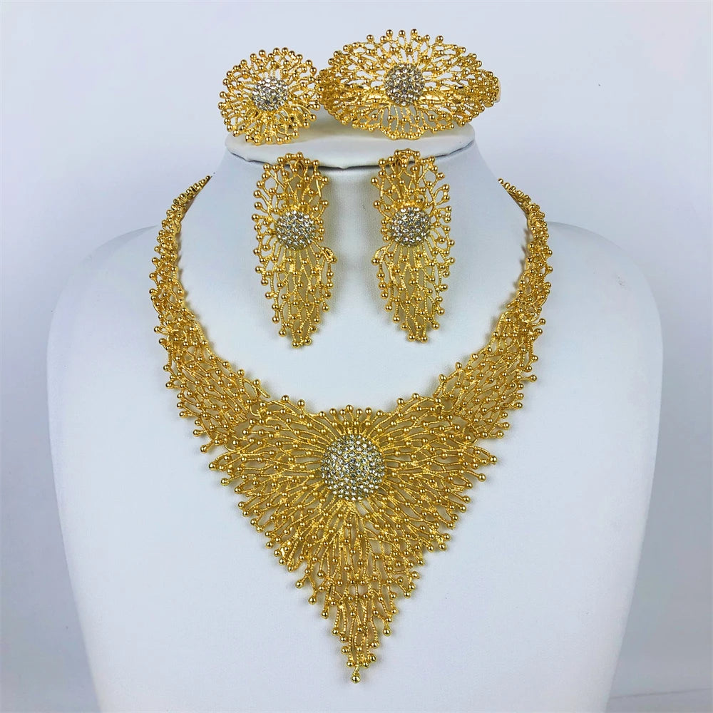 High Quality 18K Gold Plated Jewelry Sets For Women Bracelet And Ring