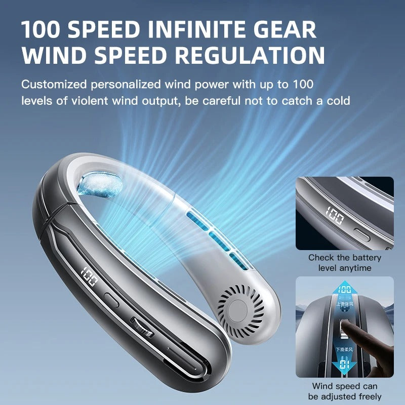 Fan 3000mA Portable Mini Hanging Neck Fan Bladeless Neckband Fan Digital Display