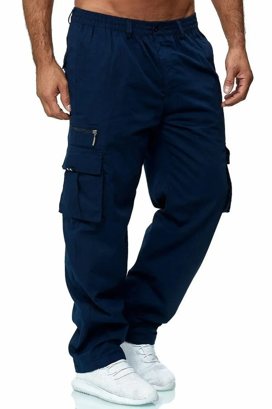 Work PantsNew Men Multi Pocket Workwear Pants, Outdoor Loose Straight Leg Long Pants,
