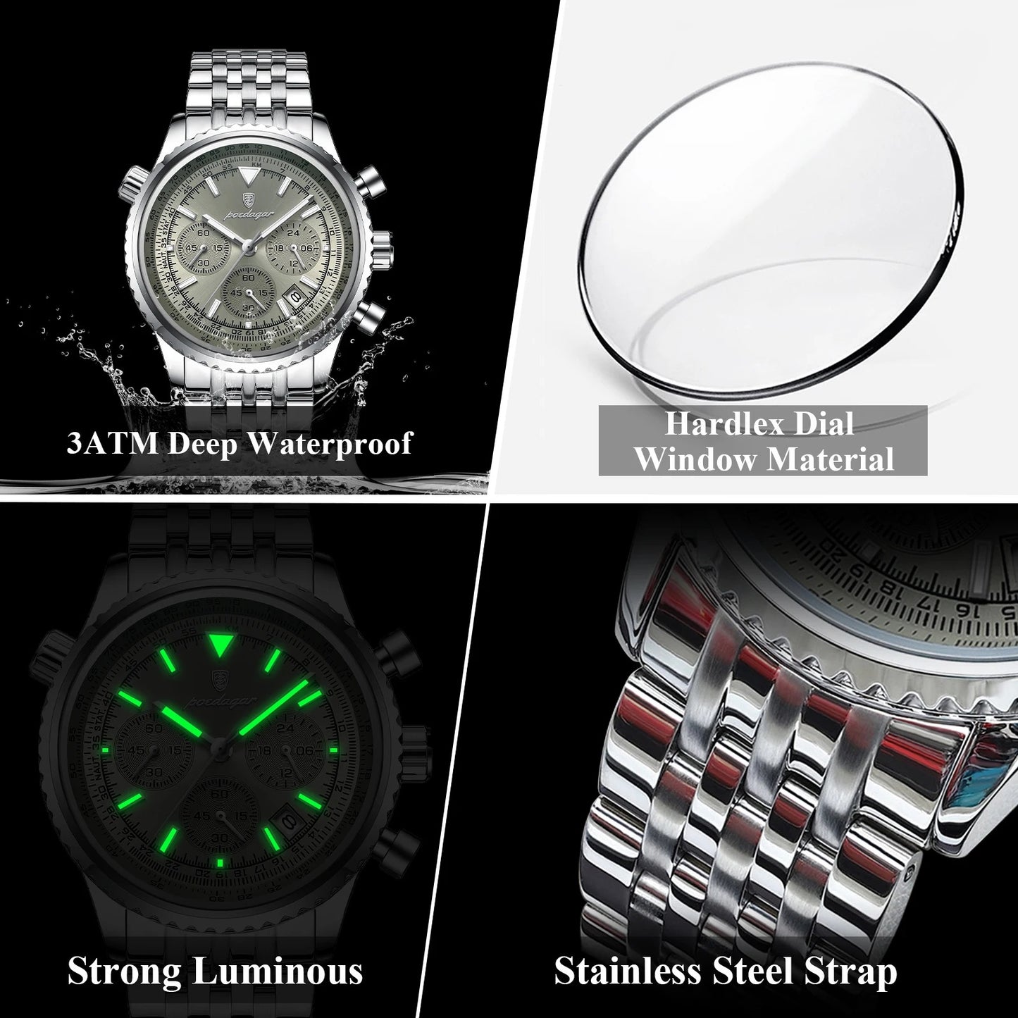 POEDAGAR Fashion Men's Quartz Watch Stainless Steel