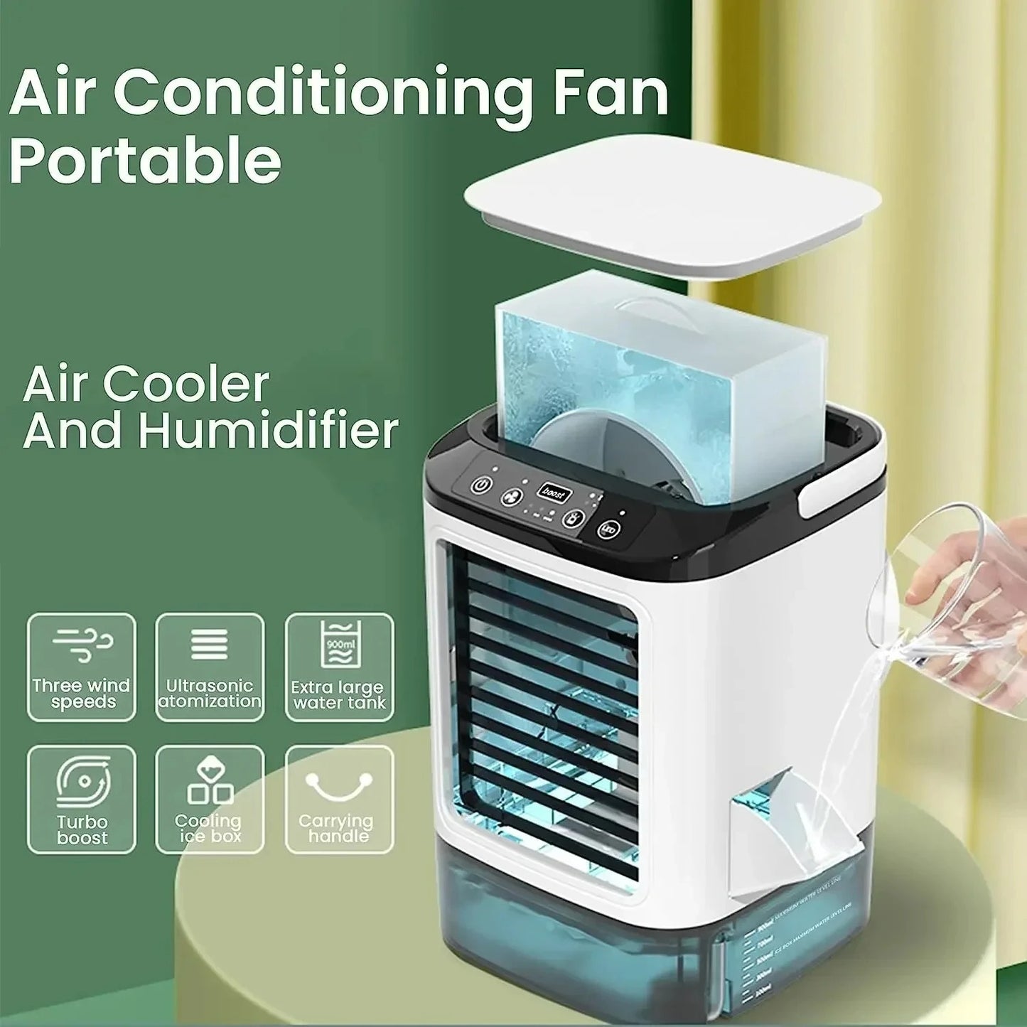 Portable Air Conditioner 3-Speed Small AC Unit Mini Air Cooler 900ML Water Tank...