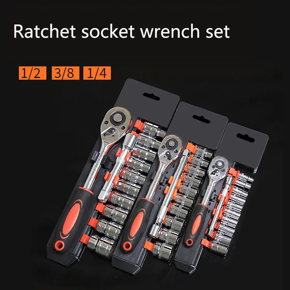 12Pcs 1/4 3/8 1/2 Inch Ratchet Socket Wrench Set Multi-function Repairing Tool Set