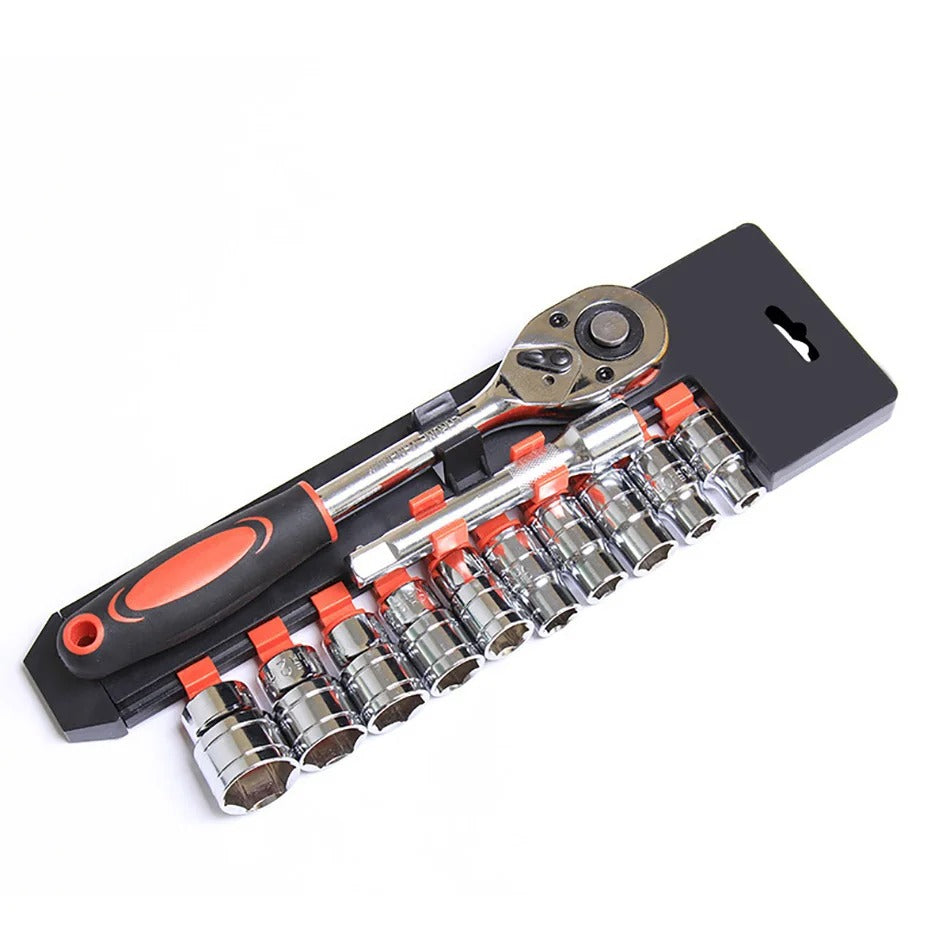 12Pcs 1/4 3/8 1/2 Inch Ratchet Socket Wrench Set Multi-function Repairing Tool Set