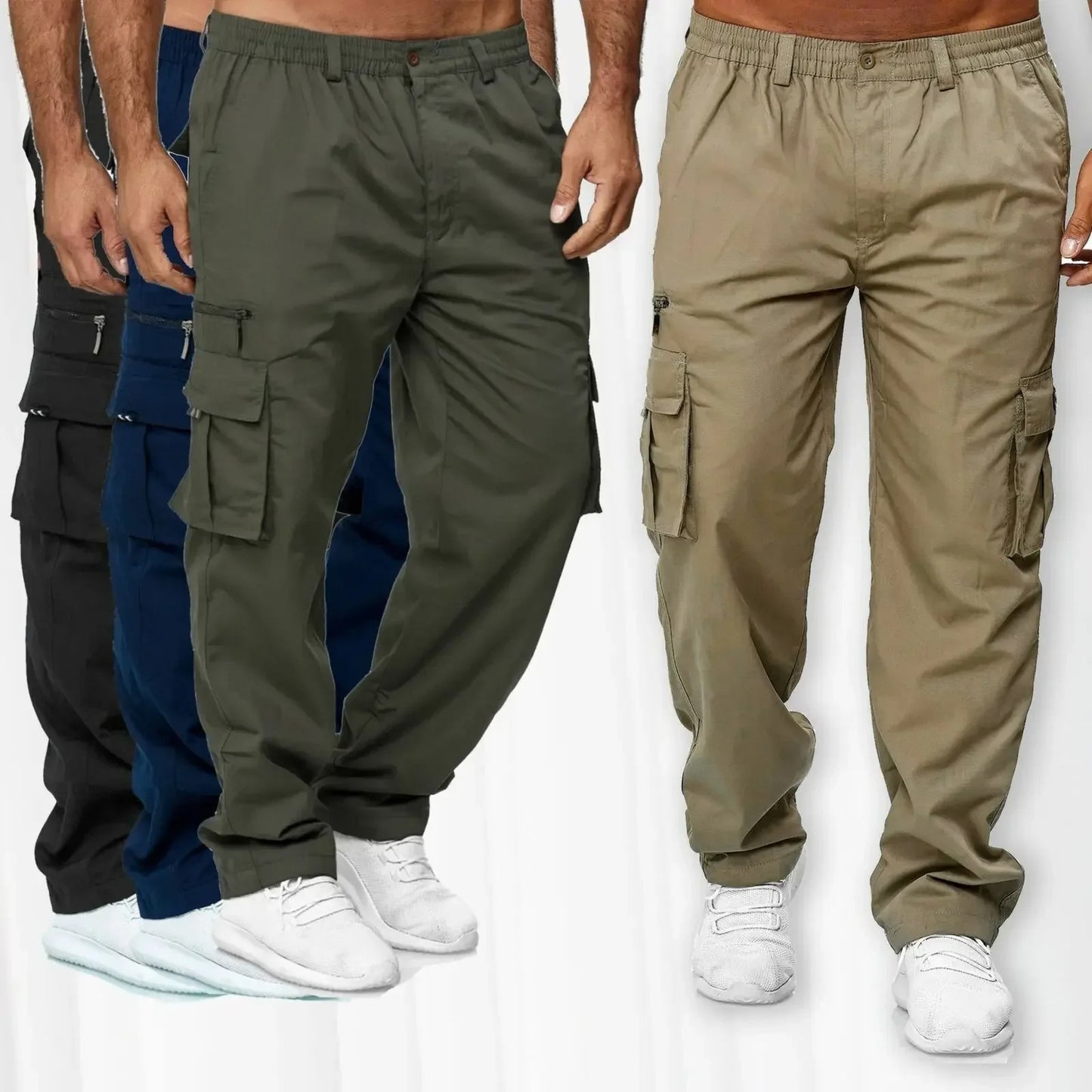 Work PantsNew Men Multi Pocket Workwear Pants, Outdoor Loose Straight Leg Long Pants,