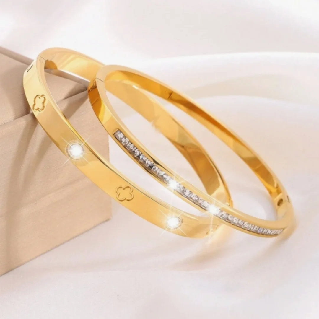 Stainless Steel Zirconium Embossed Bracelet Set