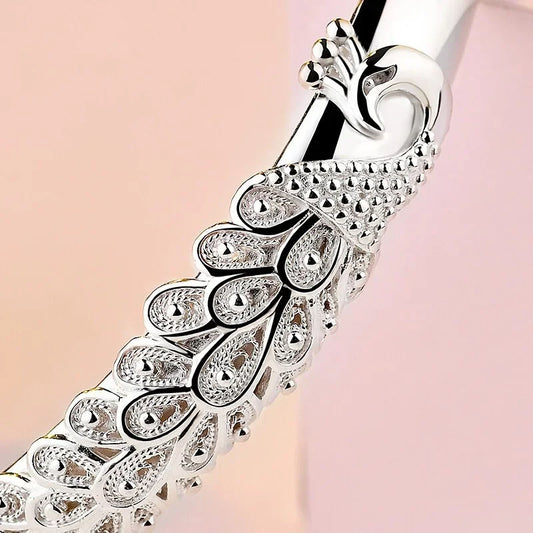 Silver Peacock Opening Screen Bracelet For Women Luxury Designer