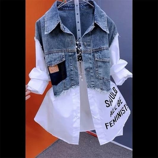 New Splicing Denim Jacket Women Spring Autumn
