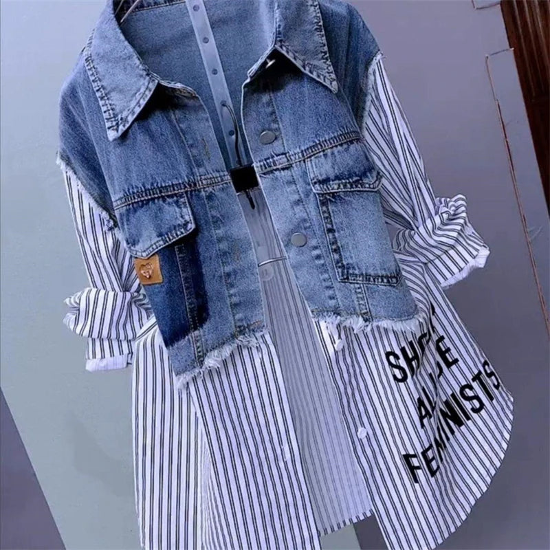 New Splicing Denim Jacket Women Spring Autumn