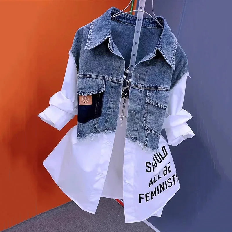 New Splicing Denim Jacket Women Spring Autumn