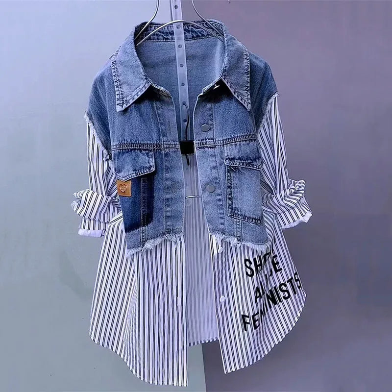 New Splicing Denim Jacket Women Spring Autumn