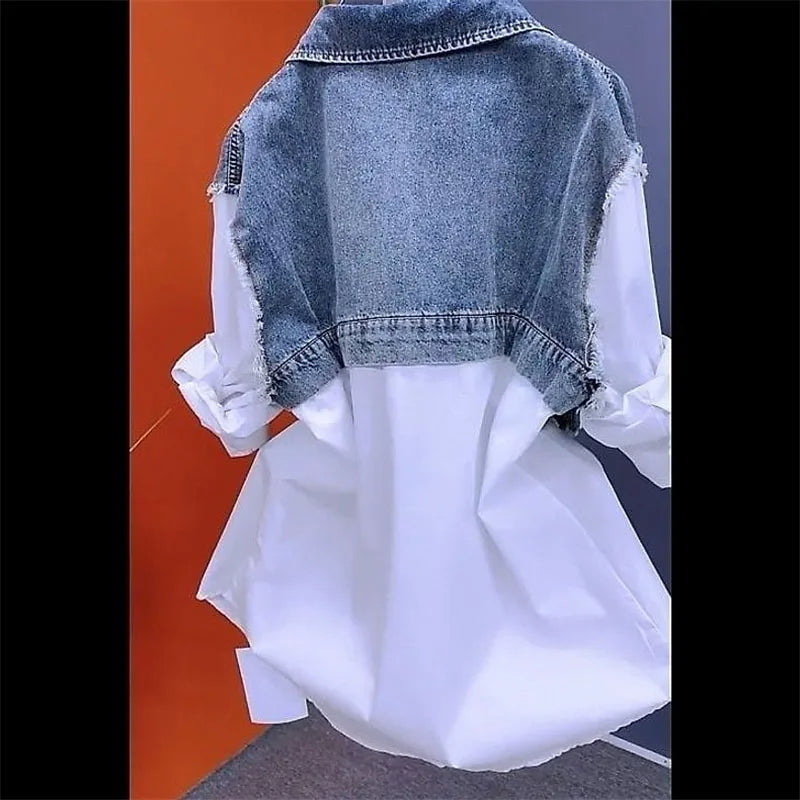 New Splicing Denim Jacket Women Spring Autumn