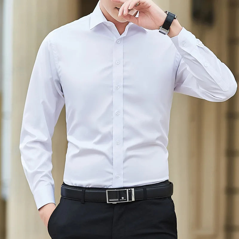 New Plus Size Men Solid Color Business Shirt