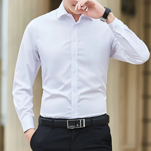 New Plus Size Men Solid Color Business Shirt