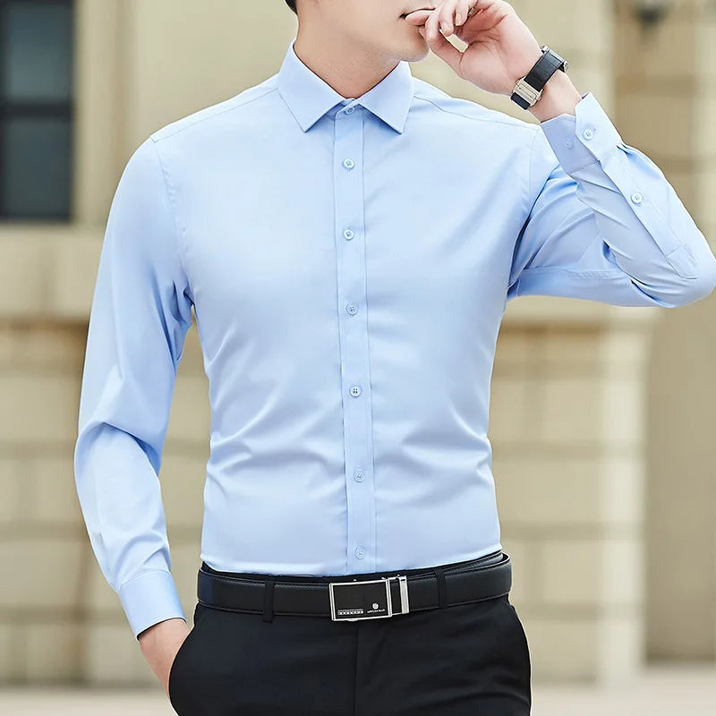 New Plus Size Men Solid Color Business Shirt