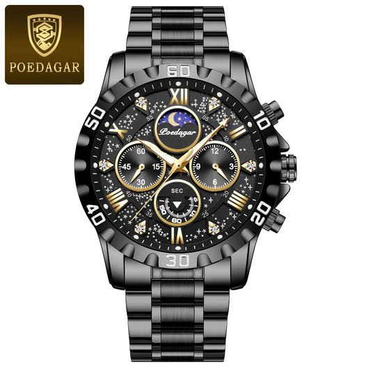 POEDAGAR Luxury Man Wristwatch Waterproof Luminous Chronograph Sports Men Watch